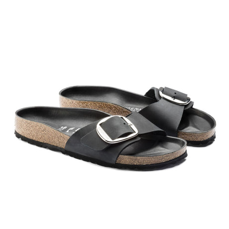 Birkenstock Madrid Big Buckle Slide Sandal (Women) - Black Leather Sandals - Slide - The Heel Shoe Fitters