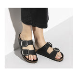 Birkenstock Arizona Big Buckle Slide Sandal (Women) - Black Oiled Leather Sandals - Slide - The Heel Shoe Fitters