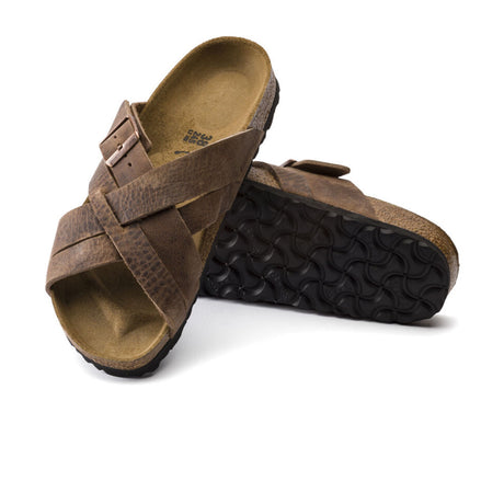 Birkenstock Lugano Slide Sandal (Unisex) - Camberra Tobacco Oiled Leather Sandals - Slide - The Heel Shoe Fitters