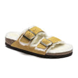 Birkenstock Arizona Shearling Narrow Slide Sandal (Women) - Ochre/Natural Suede Sandals - Slide - The Heel Shoe Fitters