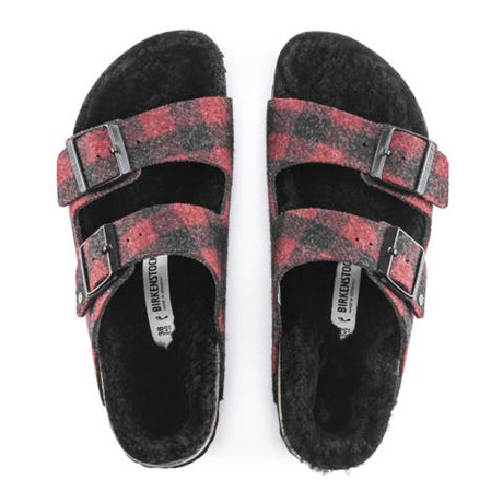 Birkenstock Arizona Wool Narrow Slide Sandal (Women) - Plaid Red/Black Sandals - Slide - The Heel Shoe Fitters
