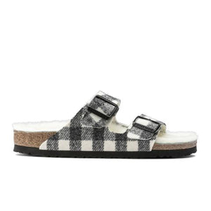 Birkenstock Arizona Wool Narrow Slide Sandal (Women) - Plaid White/Natural Sandals - Slide - The Heel Shoe Fitters
