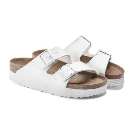 Birkenstock Arizona Grooved Vegan Platform Slide Sandal (Women) - White Birko-Flor Sandals - Slide - The Heel Shoe Fitters