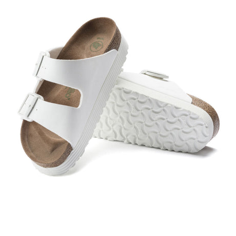 Birkenstock Arizona Grooved Vegan Platform Slide Sandal (Women) - White Birko-Flor Sandals - Slide - The Heel Shoe Fitters