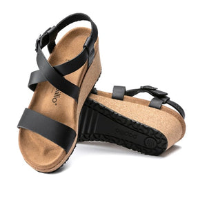 Birkenstock Sibyl Ring-Buckle Narrow Wedge Sandal (Women) - Black Sandals - Wedge - The Heel Shoe Fitters