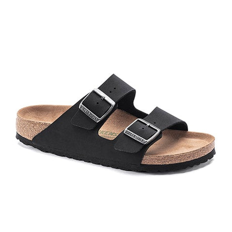 Birkenstock Arizona Vegan Sandal (Women) - Black Birkibuc Sandals - Slide - The Heel Shoe Fitters