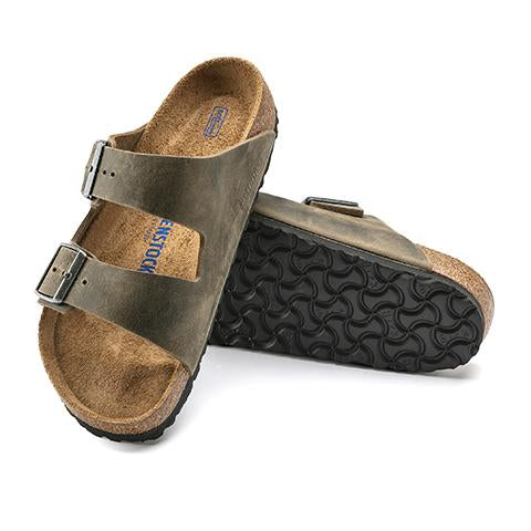 Birkenstock Arizona Soft Footbed Sandal (Unisex) - Faded Khaki Oiled Leather Sandals - Slide - The Heel Shoe Fitters