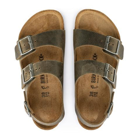 Birkenstock Milano (Men) - Faded Khaki Oiled Leather Sandals - Backstrap - The Heel Shoe Fitters