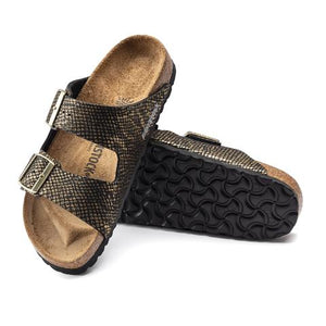Birkenstock Arizona Microfiber Narrow Slide Sandal (Women) - Shiny Python Black Sandals - Slide - The Heel Shoe Fitters