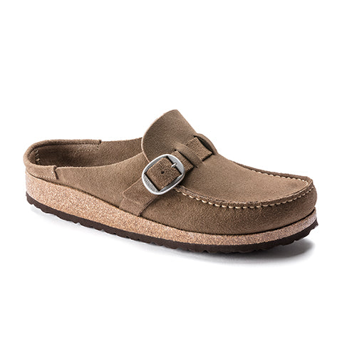 Birkenstock Buckley Narrow Clog (Women) - Gray Taupe Suede Dress-Casual - Clogs & Mules - The Heel Shoe Fitters