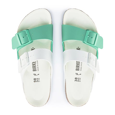 Birkenstock Arizona Split Birko-Flor Narrow Slide Sandal (Women) -  White/Bold Jade
