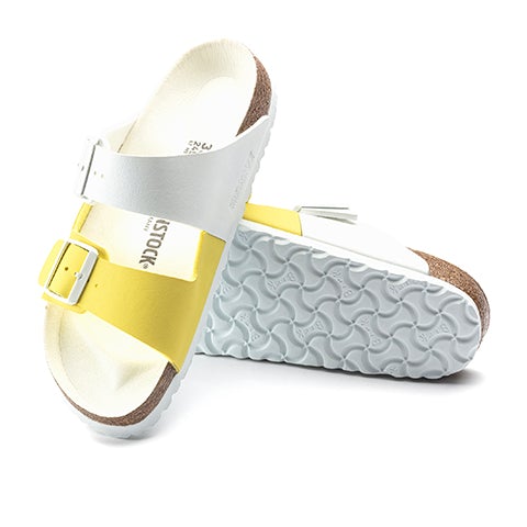 Birkenstock Arizona Split Sandal (Women) - White/Lime Sour Birko-Flor Sandals - Slide - The Heel Shoe Fitters
