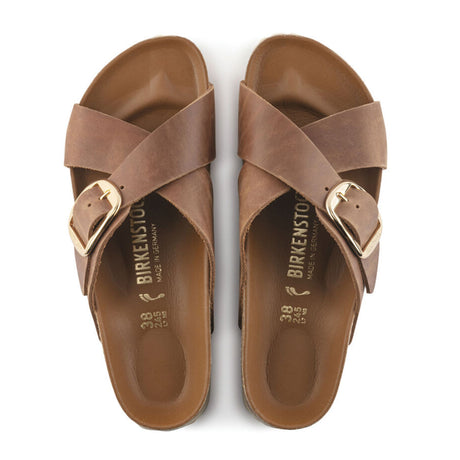 Birkenstock Siena Big Buckle Narrow (Women) - Cognac Oiled Leather Sandals - Slide - The Heel Shoe Fitters