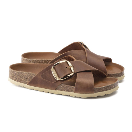 Birkenstock Siena Big Buckle Slide Sandal (Women) - Cognac Oiled Leather Sandals - Slide - The Heel Shoe Fitters