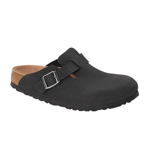 Birkenstock Boston Vegan Birkibuc Narrow Clog (Women) - Black Dress-Casual - Clogs & Mules - The Heel Shoe Fitters