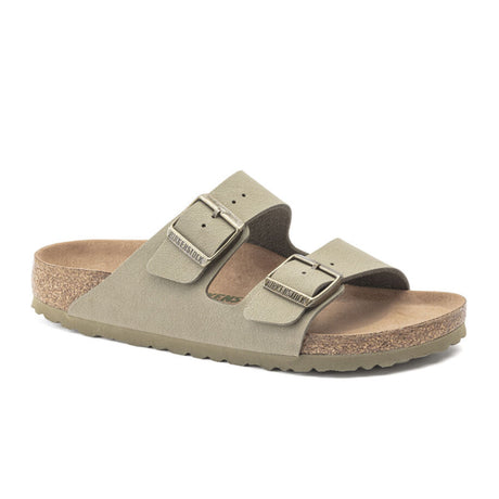 Birkenstock Arizona Vegan Sandal (Women) - Faded Khaki Birkibuc Sandals - Slide - The Heel Shoe Fitters