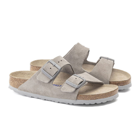 Birkenstock Arizona Soft Footbed Slide Sandal (Women) - Stone Coin Suede Sandals - Slide - The Heel Shoe Fitters