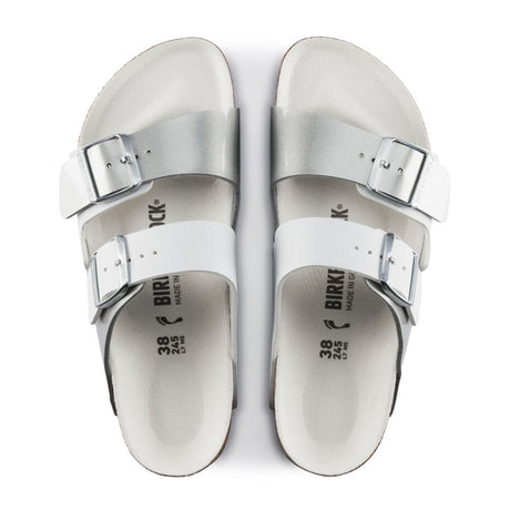 Birkenstock Arizona Split Birko-Flor Narrow Slide Sandal (Women) - White/Silver Sandals - Slide - The Heel Shoe Fitters