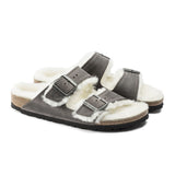 Birkenstock Arizona Shearling Narrow Slide Sandal (Women) - Iron/Natural Sandals - Slide - The Heel Shoe Fitters
