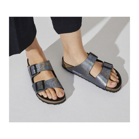 Birkenstock Arizona Vegan Slide Sandal (Women) - Iridescent Black Microfiber Sandals - Slide - The Heel Shoe Fitters