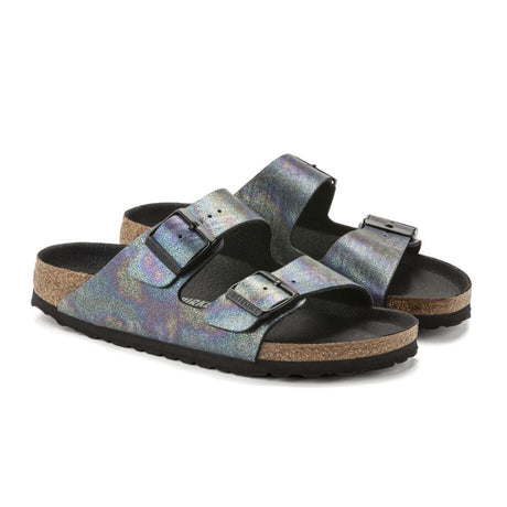 Birkenstock Arizona Vegan Slide Sandal (Women) - Iridescent Black Microfiber Sandals - Slide - The Heel Shoe Fitters