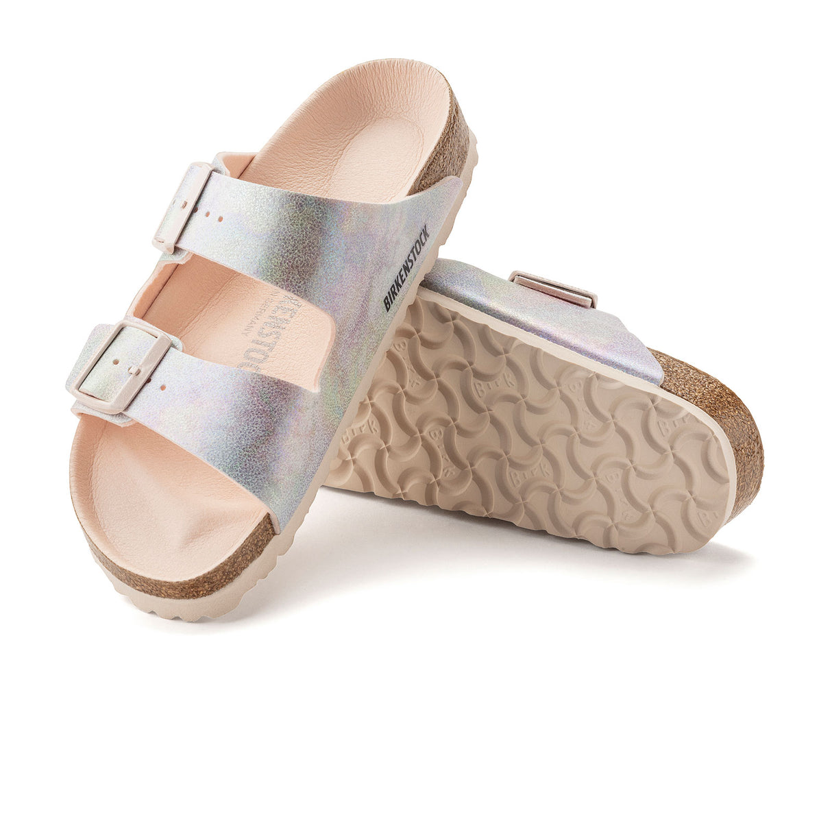 Birkenstock Arizona Vegan Slide Sandal (Women) - Iridescent Light Rose Sandals - Slide - The Heel Shoe Fitters