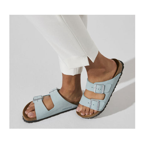 Birkenstock Arizona Soft Footbed Narrow Slide Sandal (Women) - Faded Aqua Nubuck Sandals - Slide - The Heel Shoe Fitters