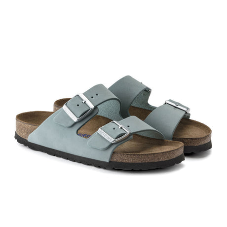 Birkenstock Arizona Soft Footbed Narrow Slide Sandal (Women) - Faded Aqua Nubuck Sandals - Slide - The Heel Shoe Fitters