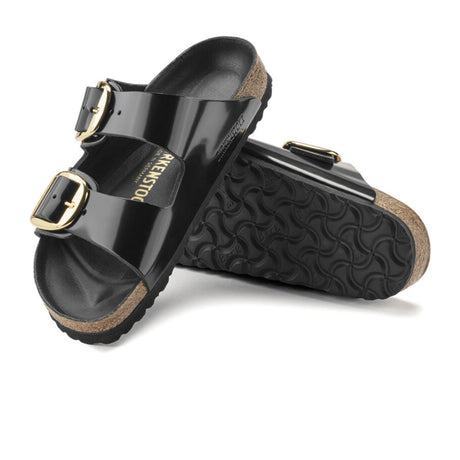 Birkenstock Arizona Big Buckle Narrow Slide Sandal (Women) - High Shine Black Leather Sandals - Slide - The Heel Shoe Fitters