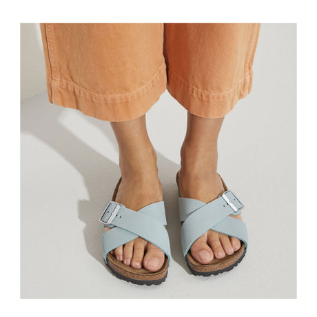 Birkenstock Siena Soft Footbed Slide Sandal (Women) - Faded Aqua Nubuck Sandals - Slide - The Heel Shoe Fitters