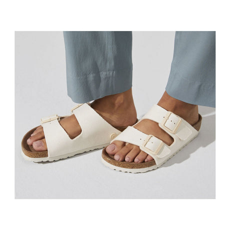 Birkenstock Arizona Vegan Narrow Slide Sandal (Women) - Eggshell Canvas Sandals - Slide - The Heel Shoe Fitters