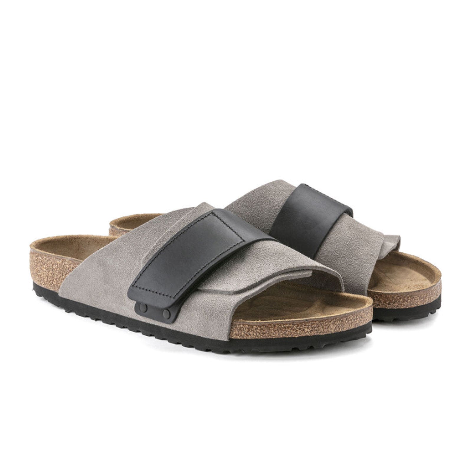 Birkenstock Kyoto Grip (Men) - Stone Coin Suede/Black Oiled Leather