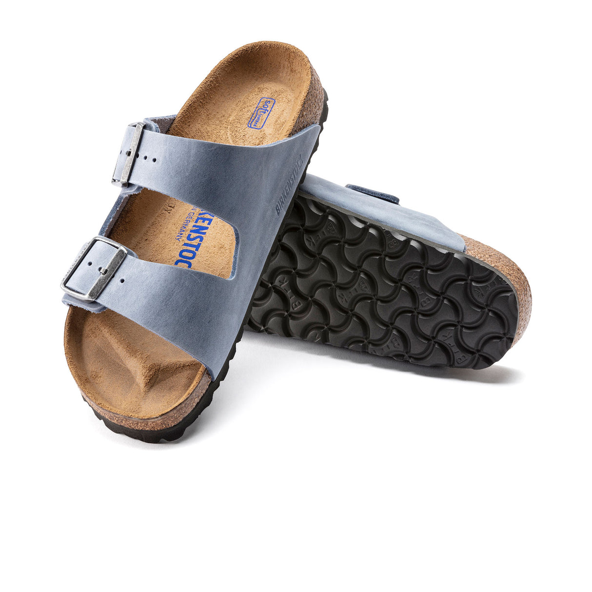 Birkenstock Arizona Soft Footbed Slide Sandal (Unisex) - Dusty Blue Sandals - Slide - The Heel Shoe Fitters