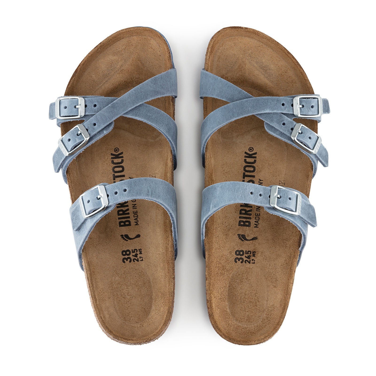 Birkenstock Franca Narrow Slide Sandal (Women) - Dusty Blue Oiled Leather Sandals - Slide - The Heel Shoe Fitters