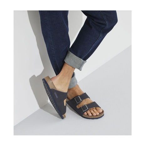 Birkenstock Arizona Vegan Slide Sandal (Men) - Desert Dust Indigo Blue Microfiber Sandals - Slide - The Heel Shoe Fitters