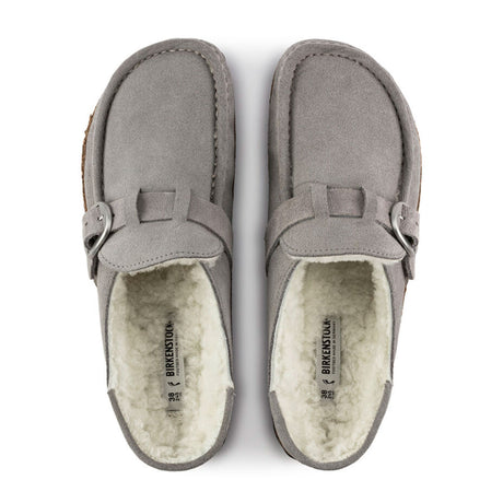 Birkenstock Buckley Shearling Clog (Women) - Stone Coin Suede /Natural Dress-Casual - Clogs & Mules - The Heel Shoe Fitters