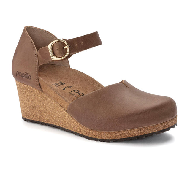 Birkenstock Mary Ring-Buckle Wedge Sandal (Women) - Cognac Oiled Leather Sandals - Heel/Wedge - The Heel Shoe Fitters