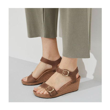 Birkenstock Soley Ring-Buckle Wedge Sandal (Women) - Cognac Oiled Leather Sandals - Heel/Wedge - The Heel Shoe Fitters