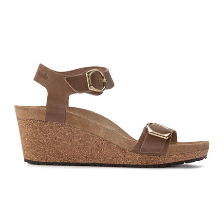 Birkenstock Soley Ring-Buckle Wedge Sandal (Women) - Cognac Oiled Leather Sandals - Heel/Wedge - The Heel Shoe Fitters