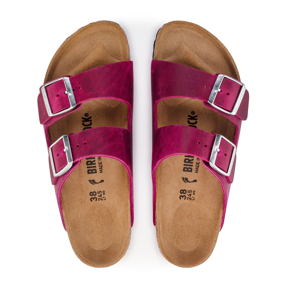 Birkenstock Arizona Narrow Slide Sandal (Women) - Festival Fuchsia Oiled Leather Sandals - Slide - The Heel Shoe Fitters