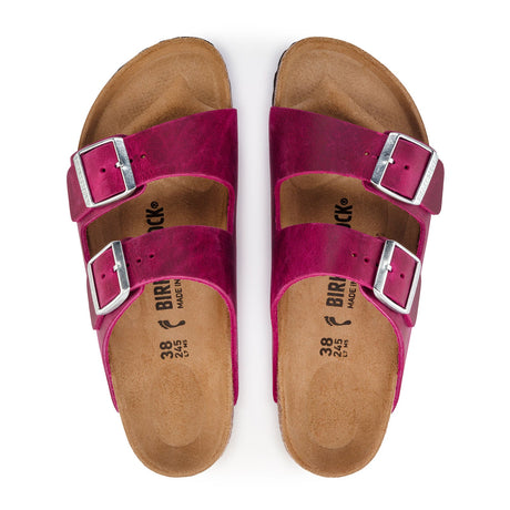 Birkenstock Arizona Narrow Slide Sandal (Women) - Festival Fuchsia Oiled Leather Sandals - Slide - The Heel Shoe Fitters