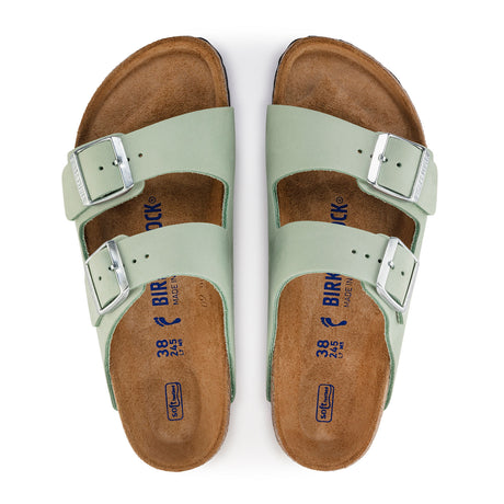 Birkenstock Arizona Soft Footbed Slide Sandal (Women) - Matcha Nubuck Sandals - Slide - The Heel Shoe Fitters