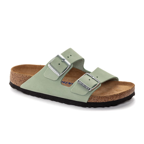 Birkenstock Arizona Soft Footbed Slide Sandal (Women) - Matcha Nubuck Sandals - Slide - The Heel Shoe Fitters