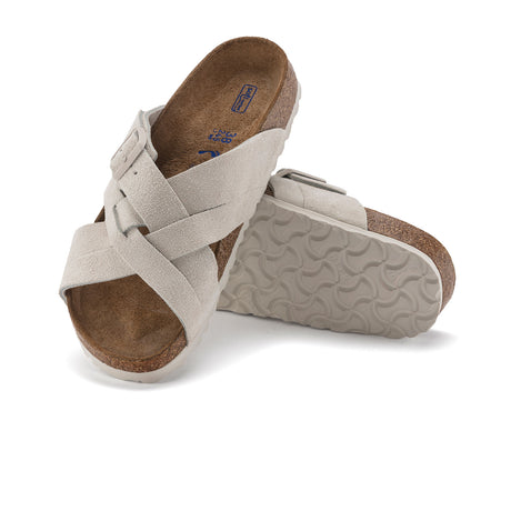 Birkenstock Lugano Soft Footbed Slide Sandal (Women) - Antique White Suede Sandals - Slide - The Heel Shoe Fitters