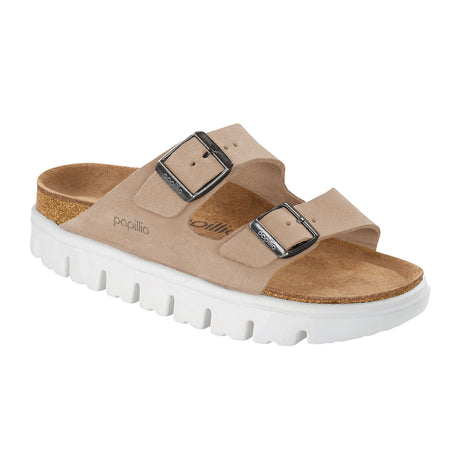 Birkenstock Arizona Chunky Narrow Platform Slide Sandal (Women) - Warm Sand Suede Sandals - Slide - The Heel Shoe Fitters