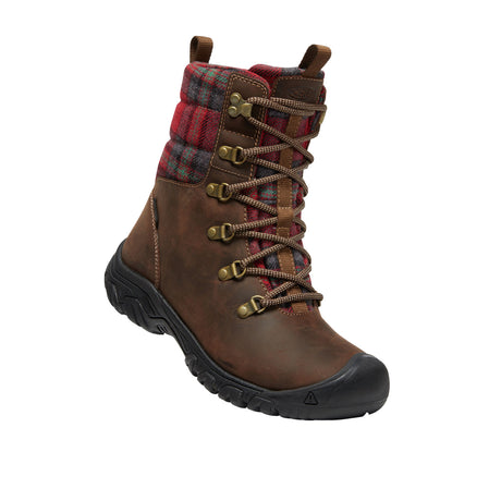 Keen Greta Mid Waterproof Boot (Women) - Dark Brown/Red Plaid Boots - Winter - High Boot - The Heel Shoe Fitters