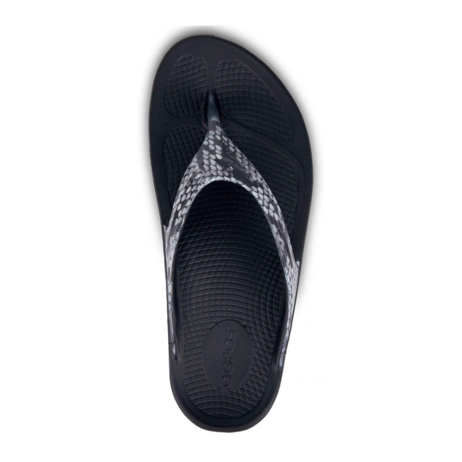 Oofos OOlala Limited Thong (Women) - Black/Snake - The Heel Shoe 