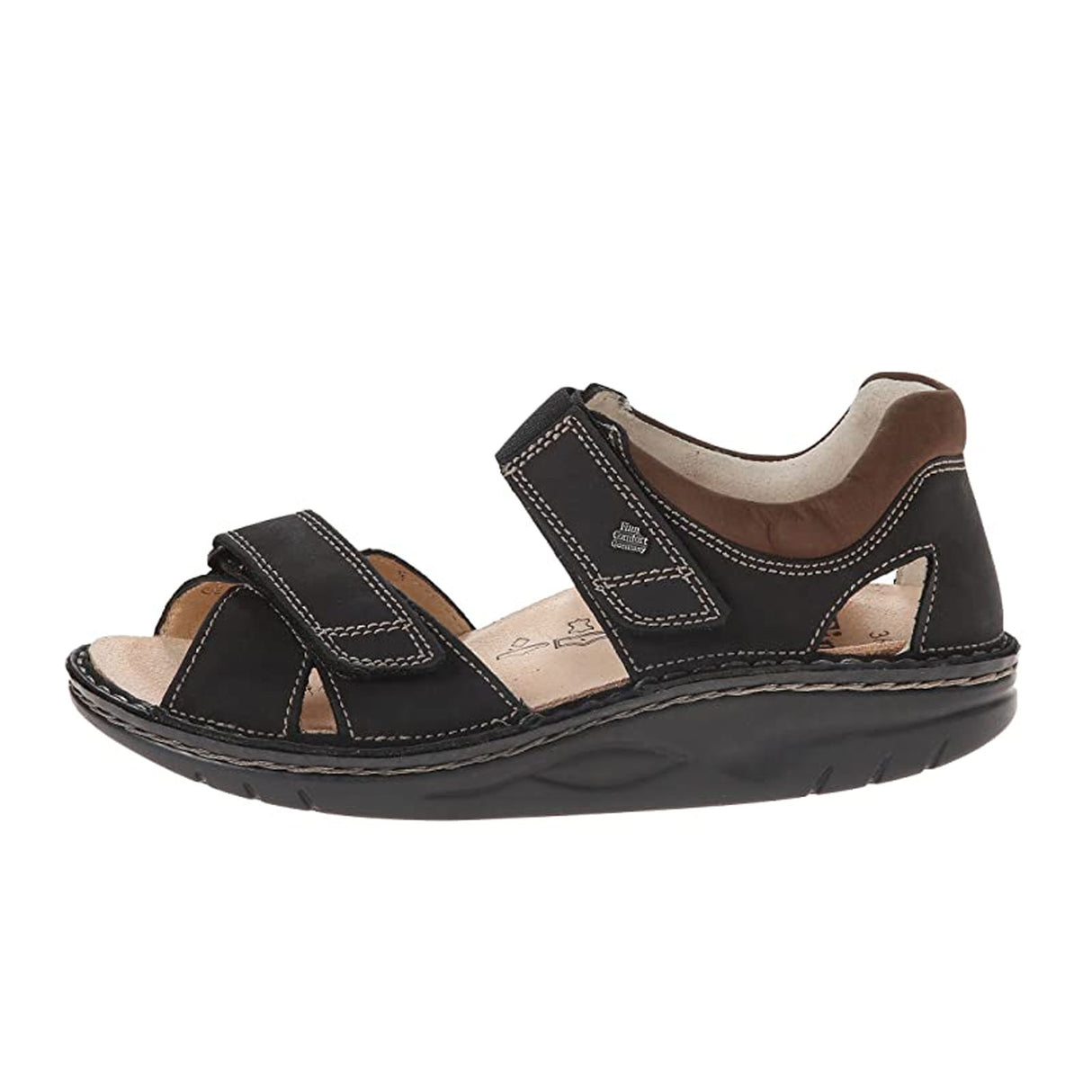 Finn Comfort Samara Backstrap Sandal (Unisex) - Schwarz/Havanna Sandals - Backstrap - The Heel Shoe Fitters