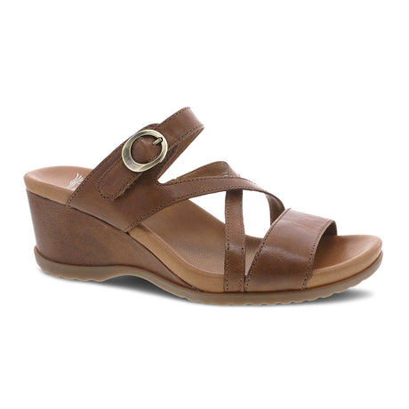 Dansko Ana Wedge Sandal (Women) - Tan Glazed Kid Leather Sandals - Slide - The Heel Shoe Fitters