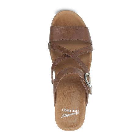 Dansko Ana Wedge Sandal (Women) - Tan Glazed Kid Leather Sandals - Slide - The Heel Shoe Fitters